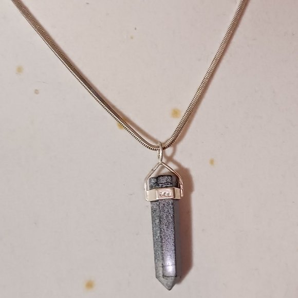 90s Vintage Sterling Silver Black Cloud Onyx Pendant Necklace - Picture 8 of 12